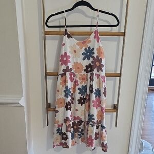Hayden Girls White Tiered Sundress with Pink, Blue & Brown Floral Print